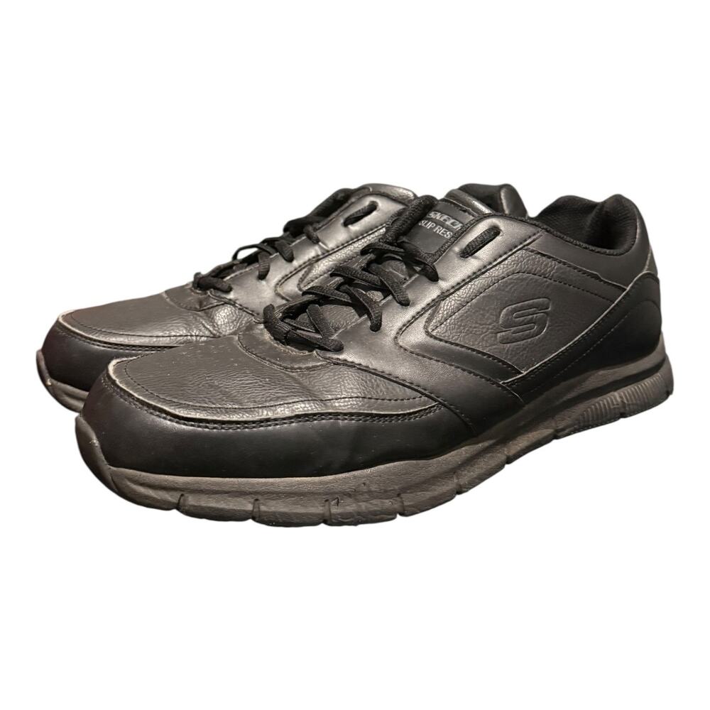 Skechers Men’s Work 77156 Memory Foam Slip Resistant Black Lace Shoes Size 14